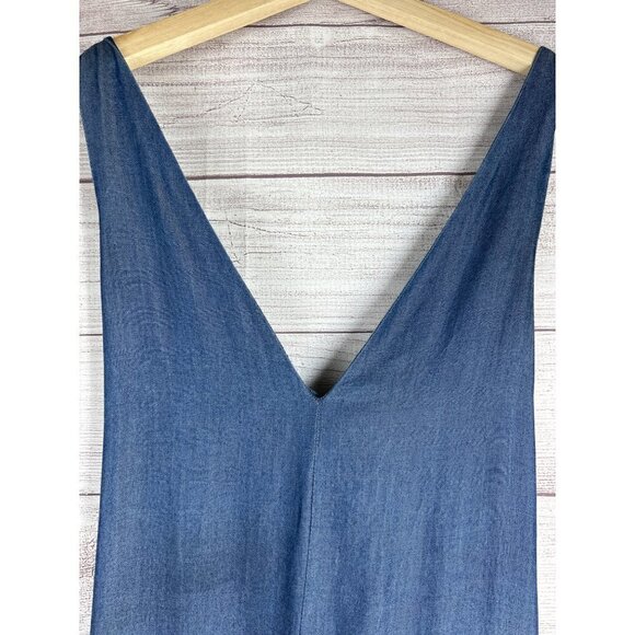Zara Trafaluc Denim Makers Navy V-neck Raw Hem Maxi Dress Size X-Small - Picture 4 of 10